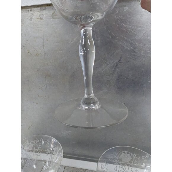 Vintage Etched Champagne Glasses Set 3 Fostoria Woodland Circa 1922 Tall Sherbet - Picture 4 of 5